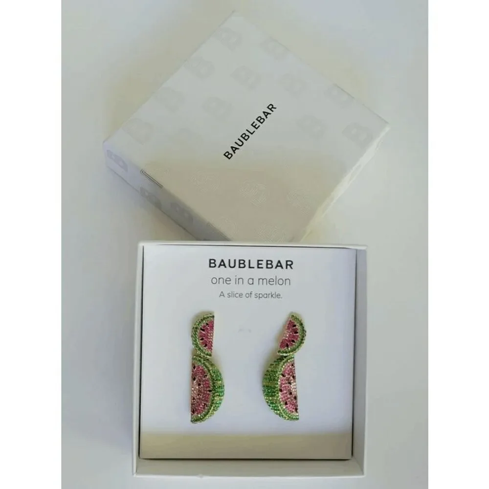 🍉 BAUBLEBAR Crystal Watermelon Slice Drop Statement Earrings NEW IN BOX